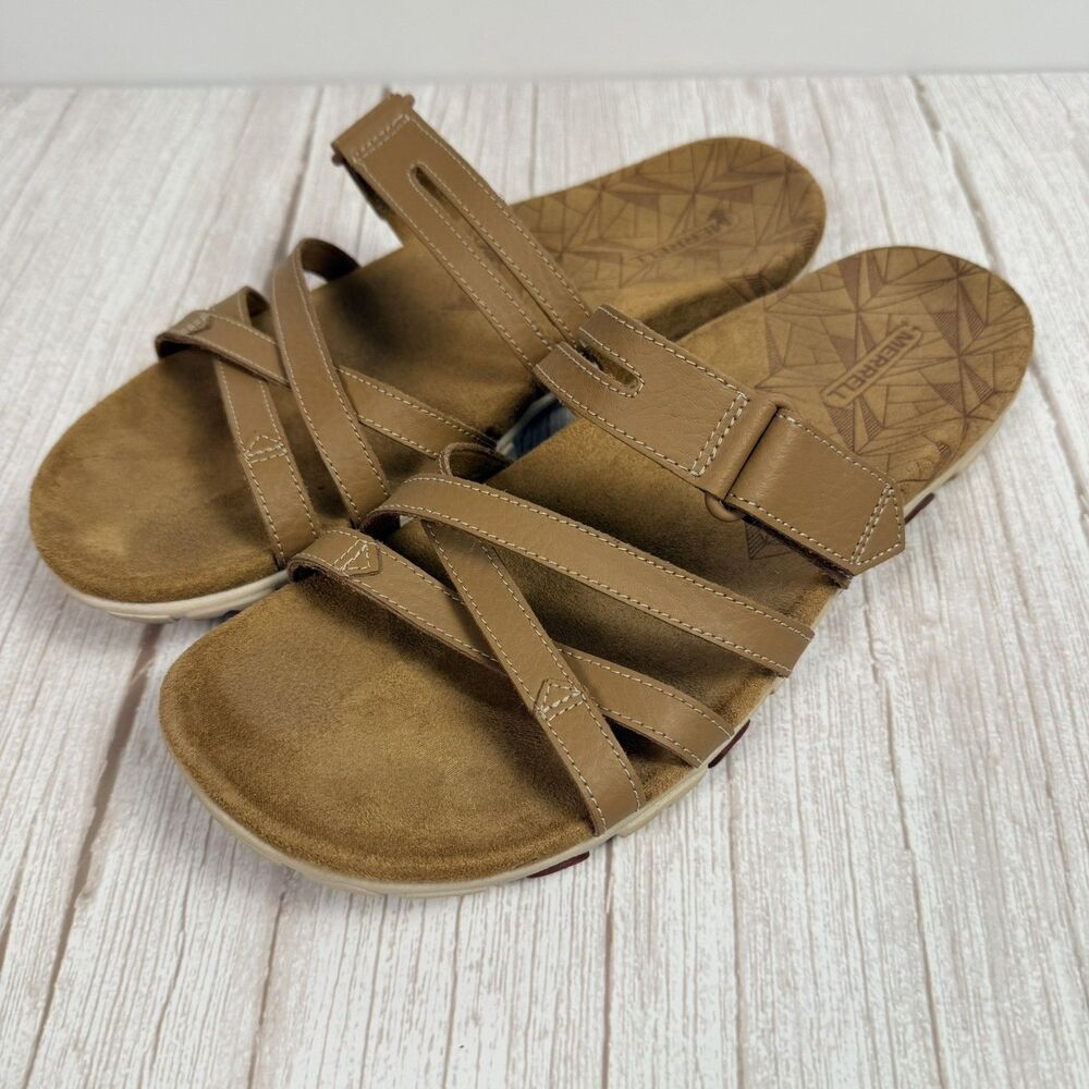 Merrell Sandspur Leather Sandals Shoes Womens 9 Slip On Slide Comfort Tan